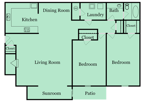 2 bed 1 bath floor plan at Birch Run, Georgia